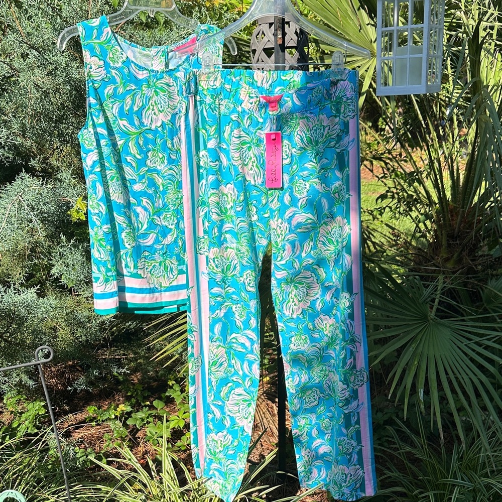 🌴🦩Lilly Pulitzer-2 piece Set•Palazzo Pants and Sleeveless Blouse•Size Large NWT - Picture 3 of 16